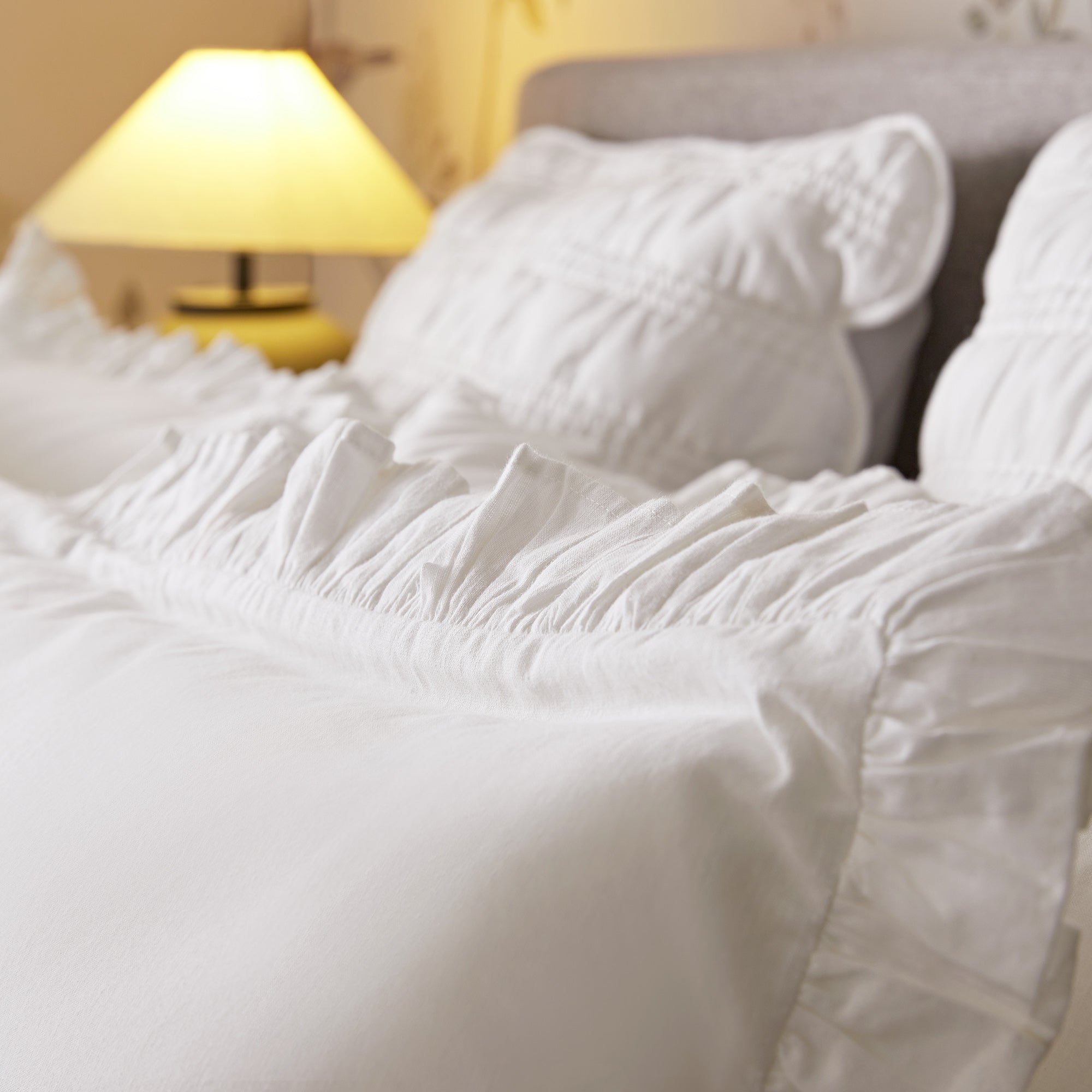 Matilda White Ruffle Linen Blend Duvet Set