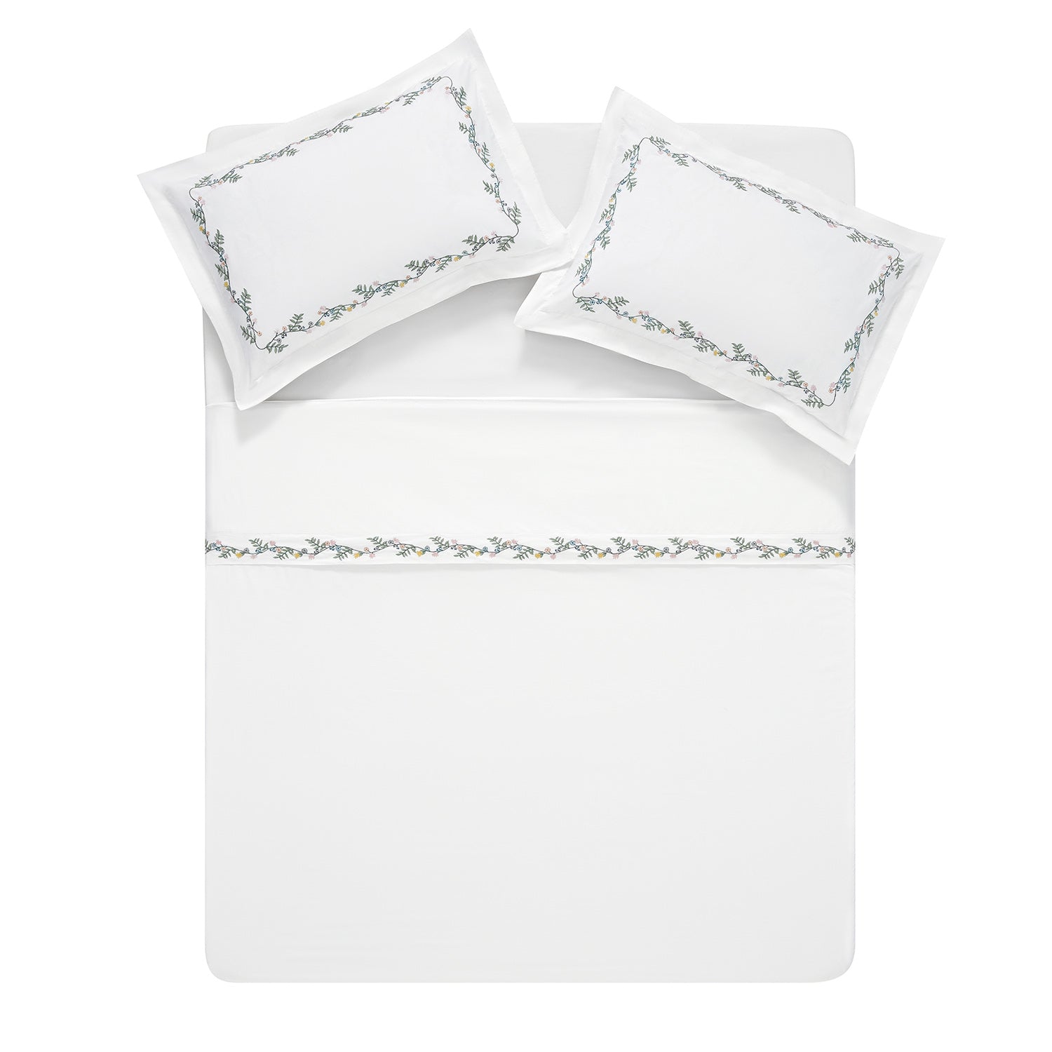 Meadow White Floral Embroidered 300 Thread Count Cotton Percale Duvet Set