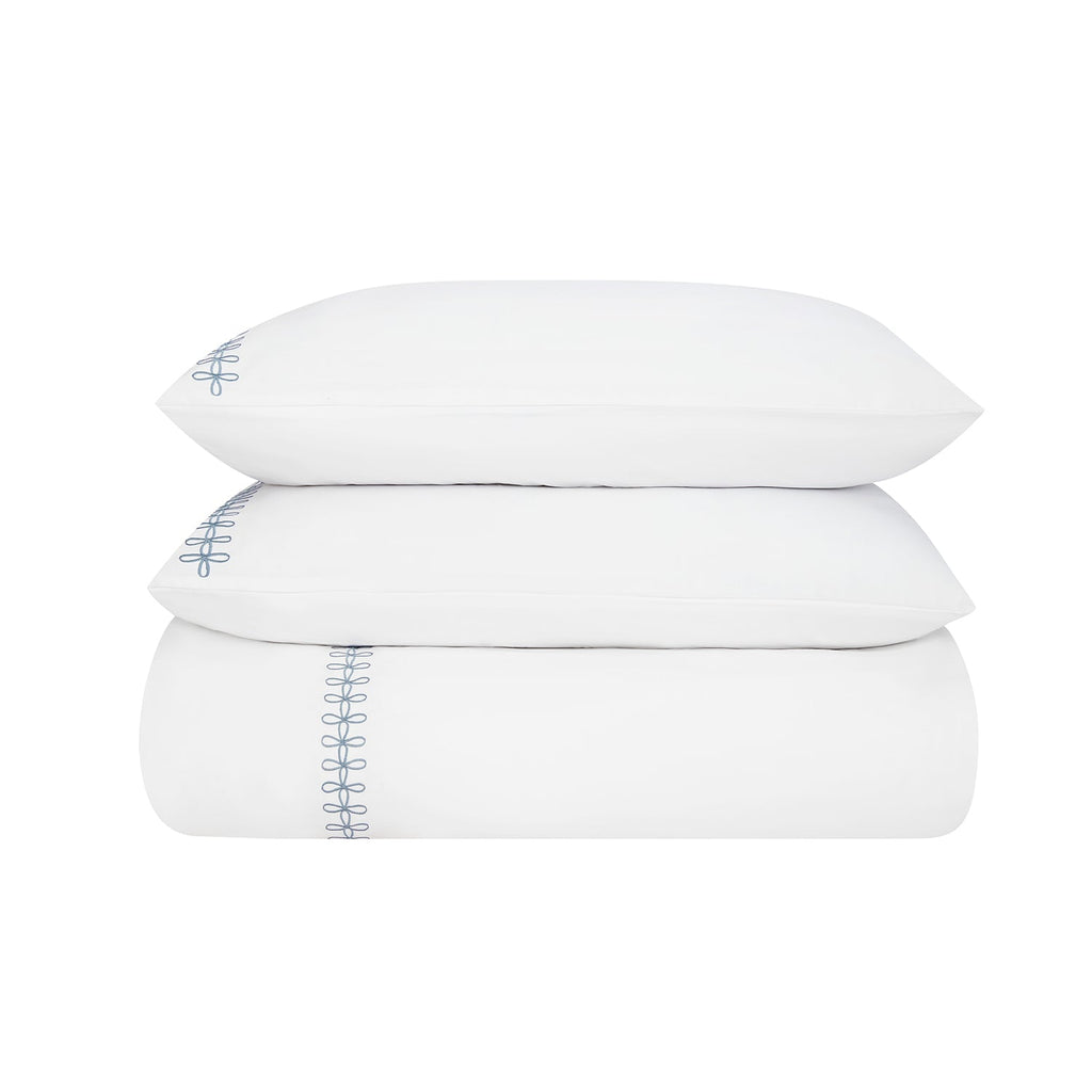 Milano Air Force Blue Knot Embroidered 600 Thread Count Cotton Sateen Duvet Set