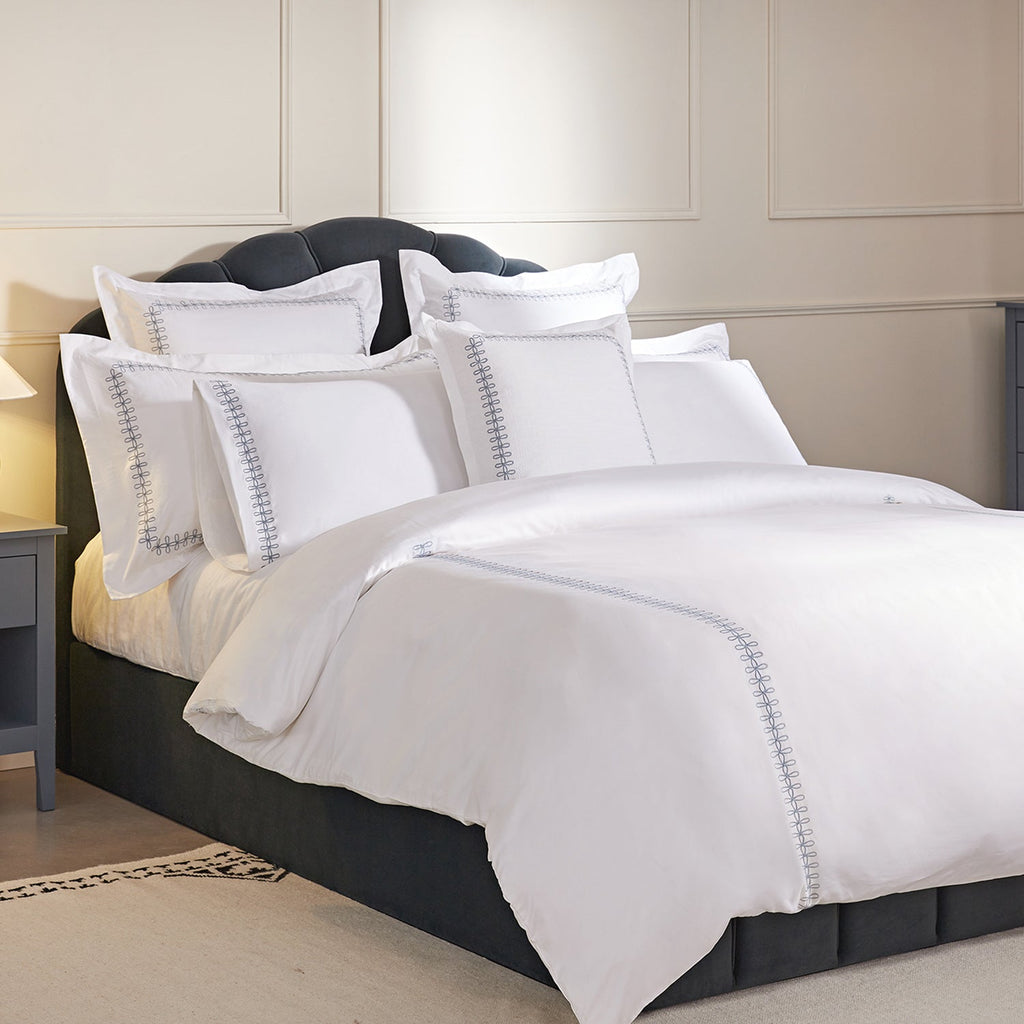 Milano Air Force Blue Knot Embroidered 600 Thread Count Cotton Sateen Duvet Set