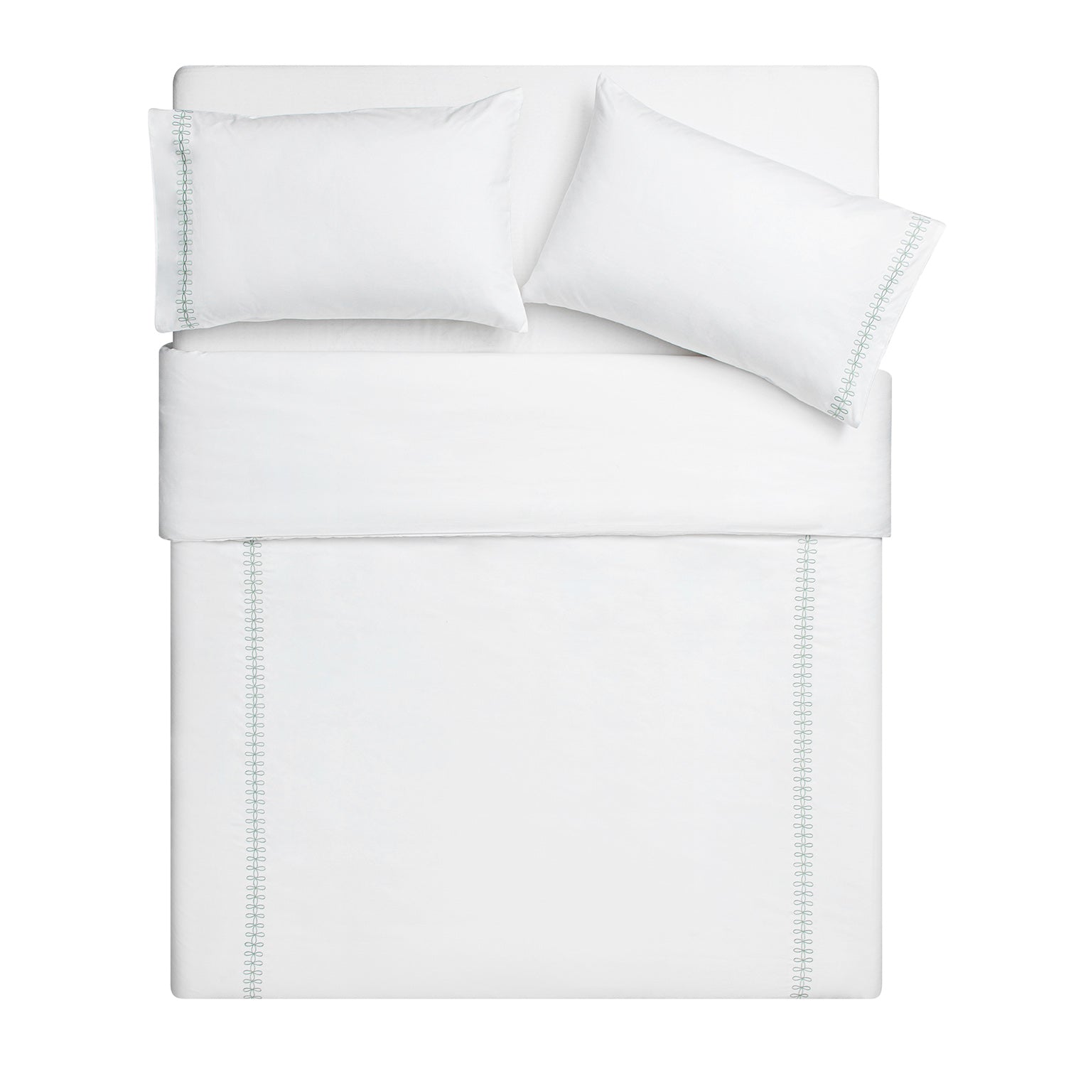 Milano Sea Spray Green Knot Embroidered 600 Thread Count Cotton Sateen Duvet Set