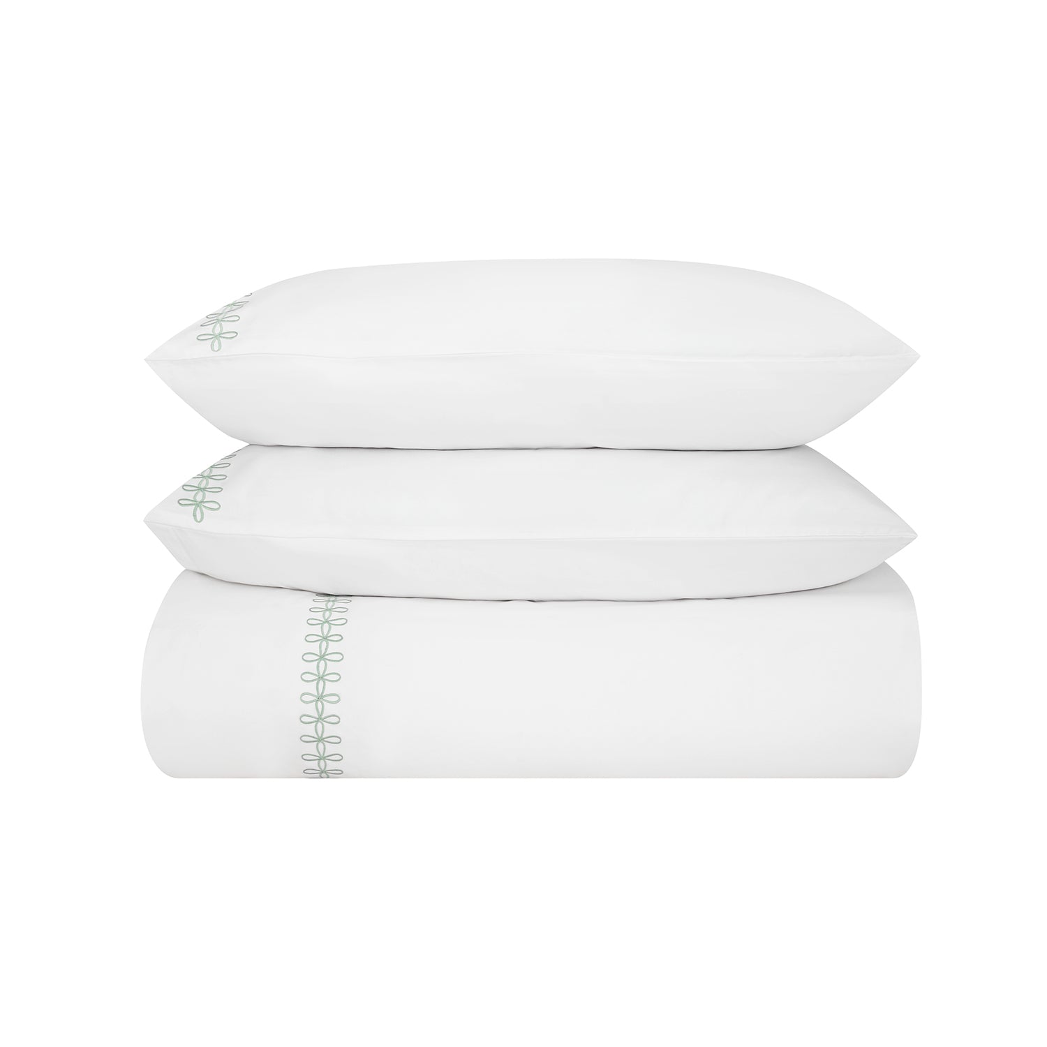 Milano Sea Spray Green Knot Embroidered 600 Thread Count Cotton Sateen Duvet Set