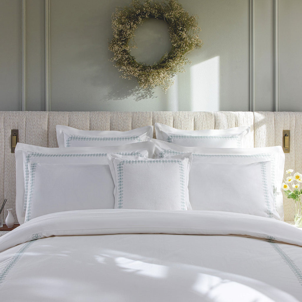 Milano Sea Spray Green Knot Embroidered 600 Thread Count Cotton Sateen Duvet Set