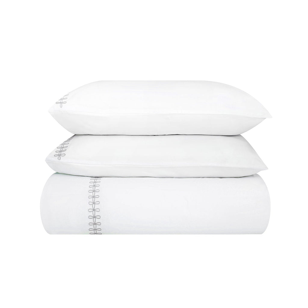 Milano Glacier Grey Knot Embroidered 600 Thread Count Cotton Sateen Duvet Set