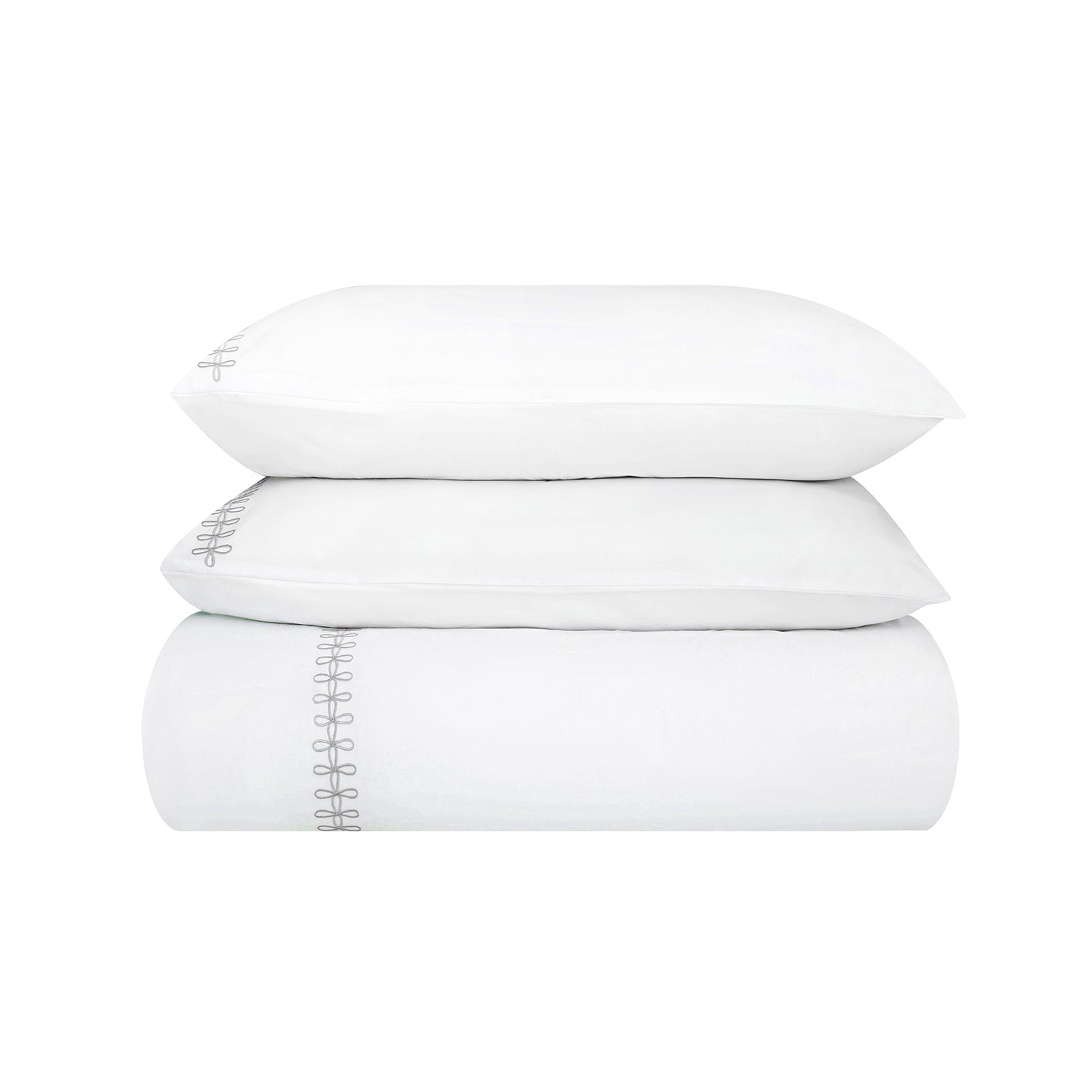 Milano Glacier Grey Knot Embroidered 600 Thread Count Cotton Sateen Duvet Set