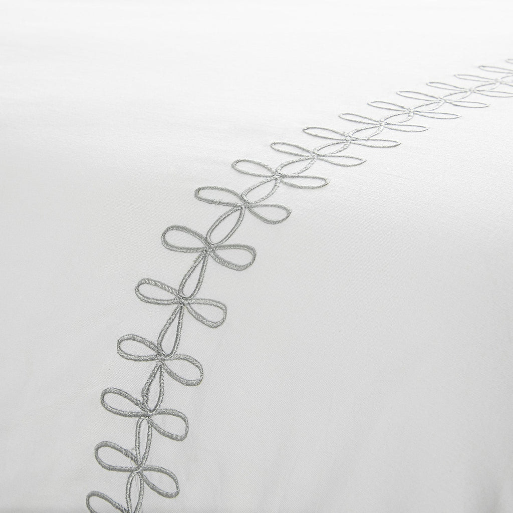 Milano Glacier Grey Knot Embroidered 600 Thread Count Cotton Sateen Duvet Set