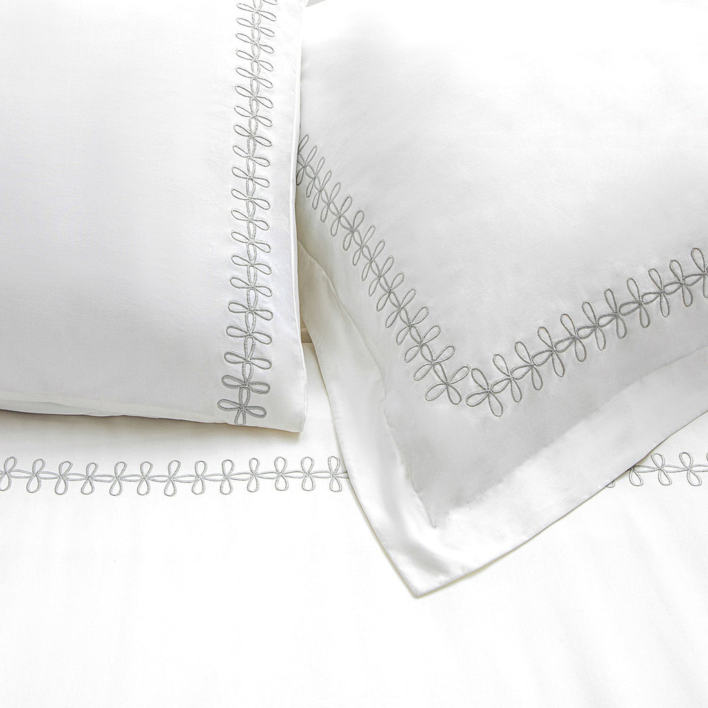 Milano Glacier Grey Knot Embroidered 600 Thread Count Cotton Sateen Kingsize Oxford Pillowcases - Pair