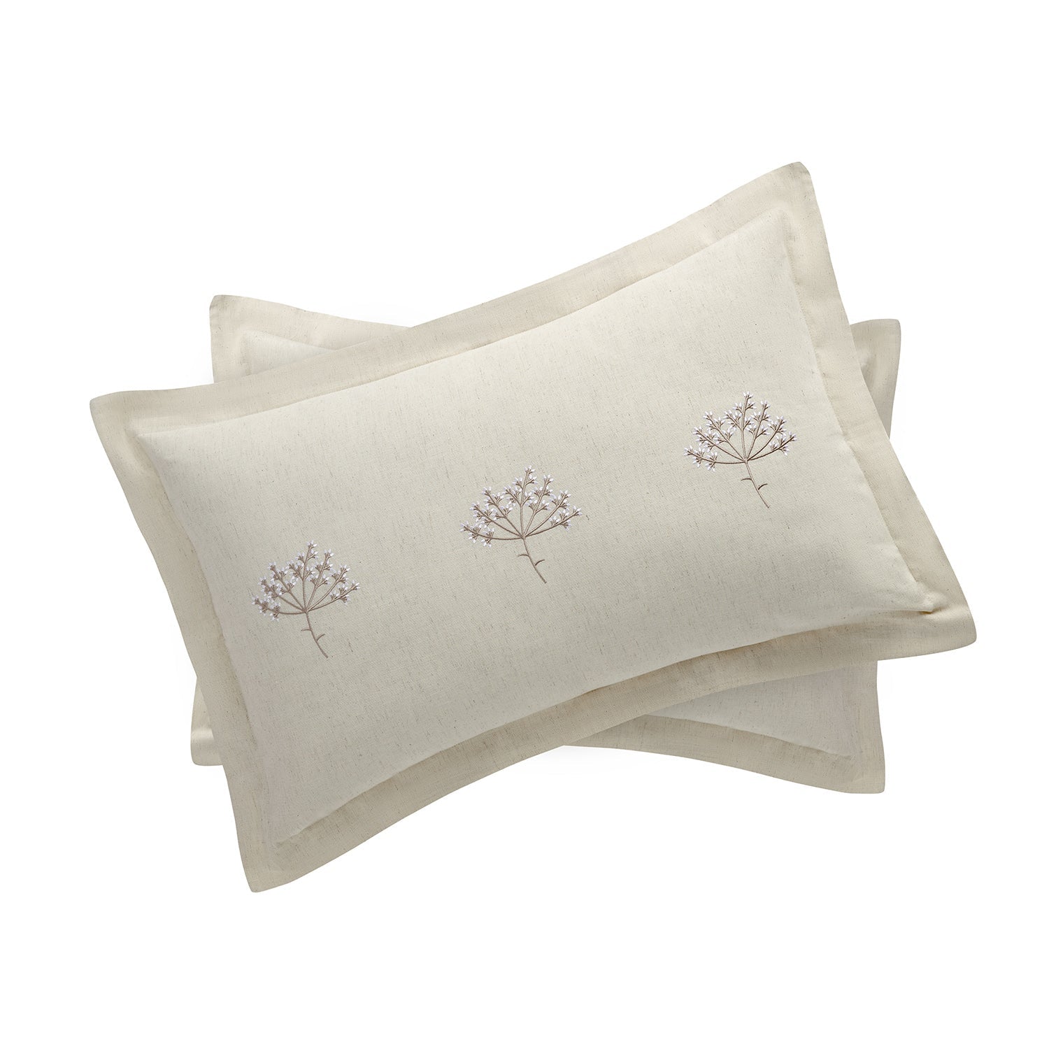 Meadow Cream Sprig Embroidered Linen Blend Duvet Set