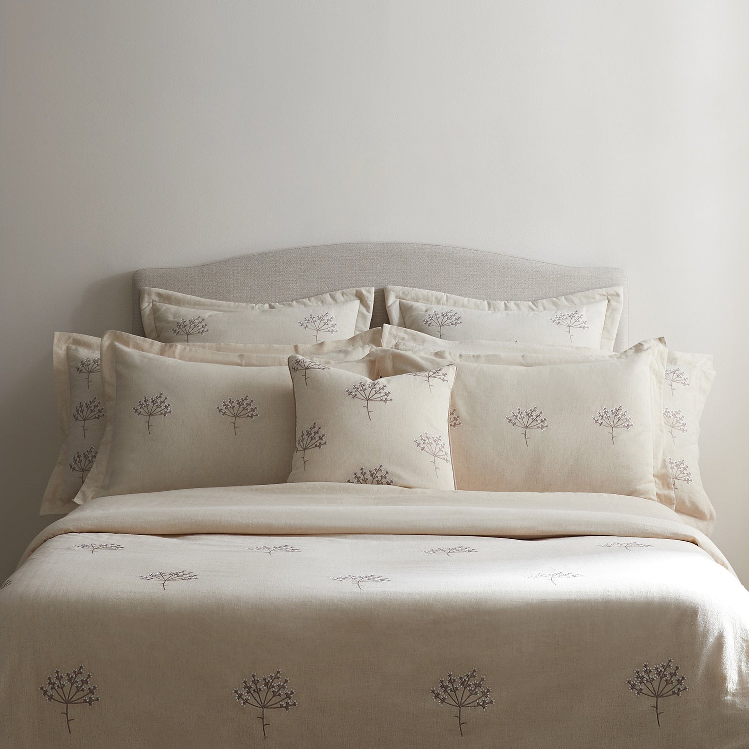 Meadow Cream Sprig Embroidered Linen Blend Duvet Set