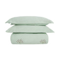 Meadow Seafoam Green Sprig Embroidered Linen Blend Duvet Set