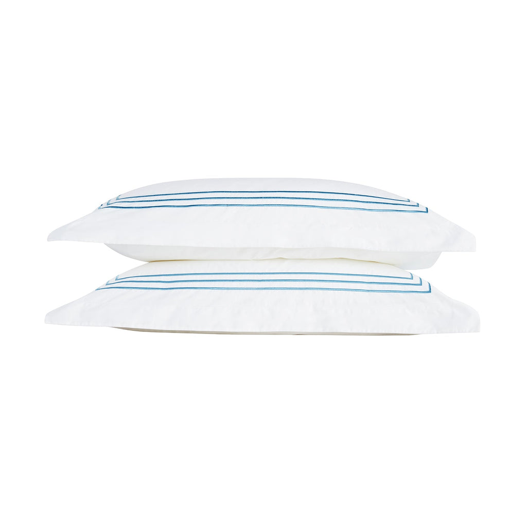 Belvedere Royal Blue Cord Embroidered 300 Thread Count Cotton Percale Oxford Pillowcases - Pair