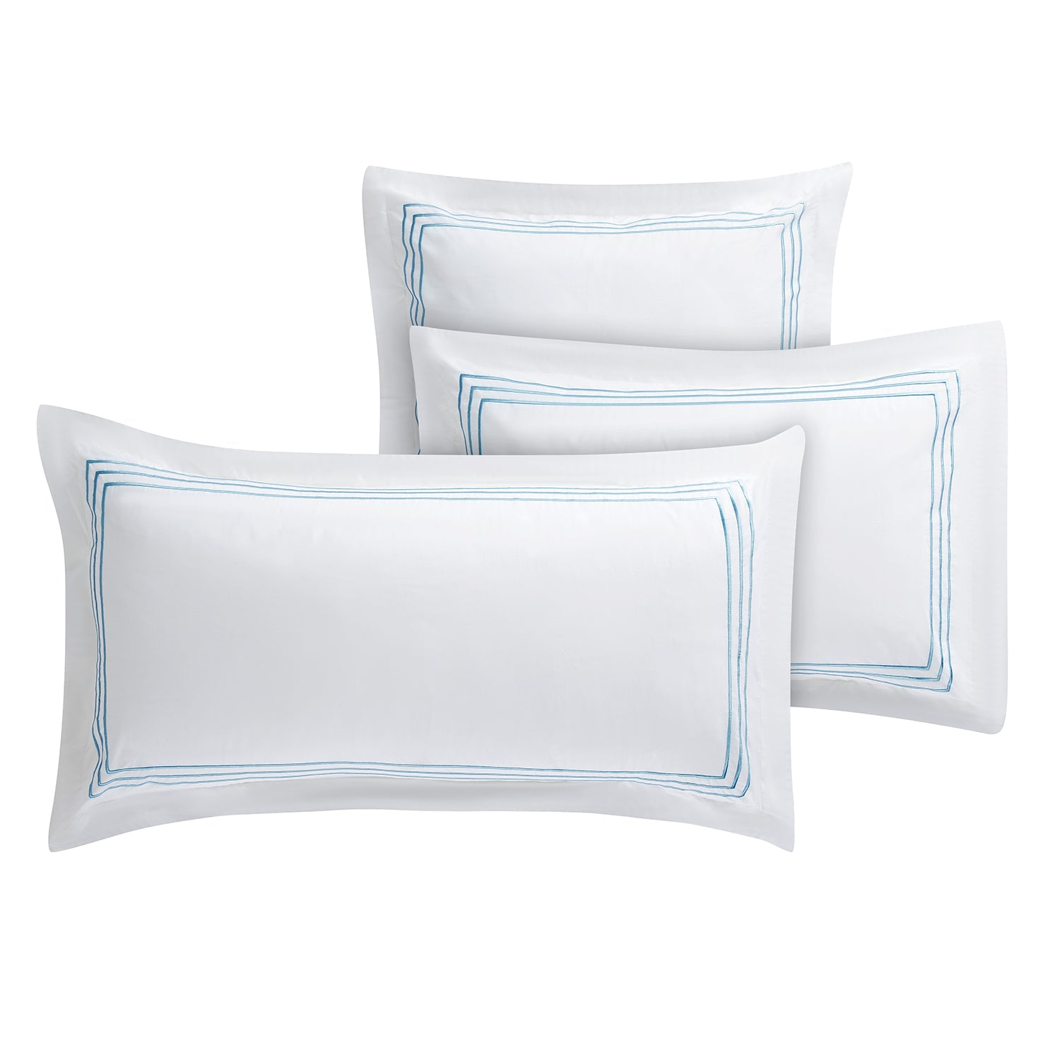 Belvedere Royal Blue Cord Embroidered 300 Thread Count Cotton Percale Oxford Pillowcases - Pair