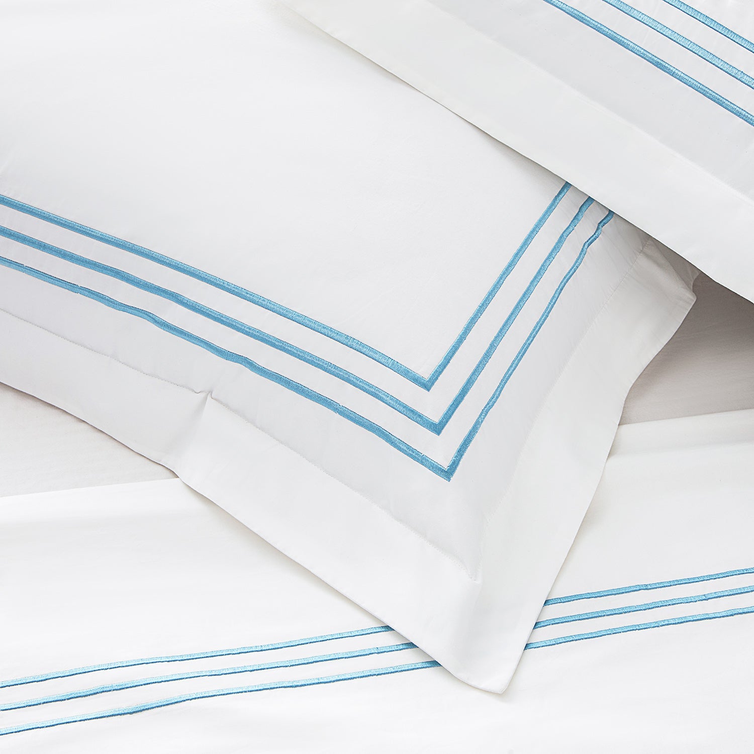 Belvedere Royal Blue Cord Embroidered 300 Thread Count Cotton Percale Oxford Pillowcases - Pair
