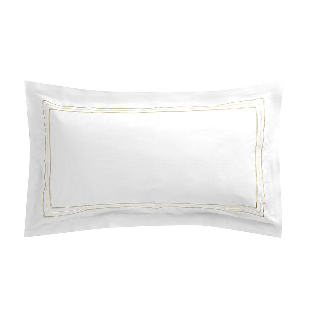 Belvedere Champagne Gold Cord Embroidered 300 Thread Count Cotton Percale Oxford Pillowcases - Pair