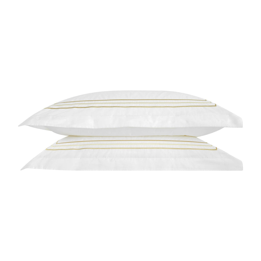 Belvedere Champagne Gold Cord Embroidered 300 Thread Count Cotton Percale Oxford Pillowcases - Pair