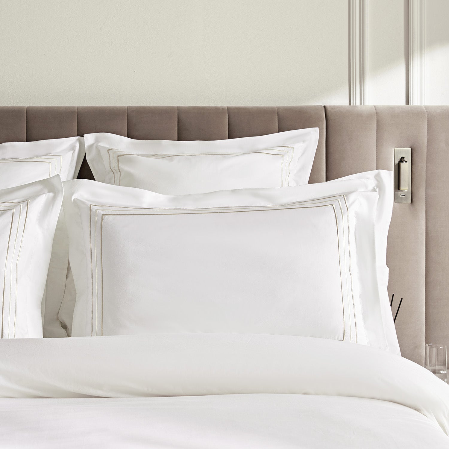 Belvedere Champagne Gold Cord Embroidered 300 Thread Count Cotton Percale Oxford Pillowcases - Pair