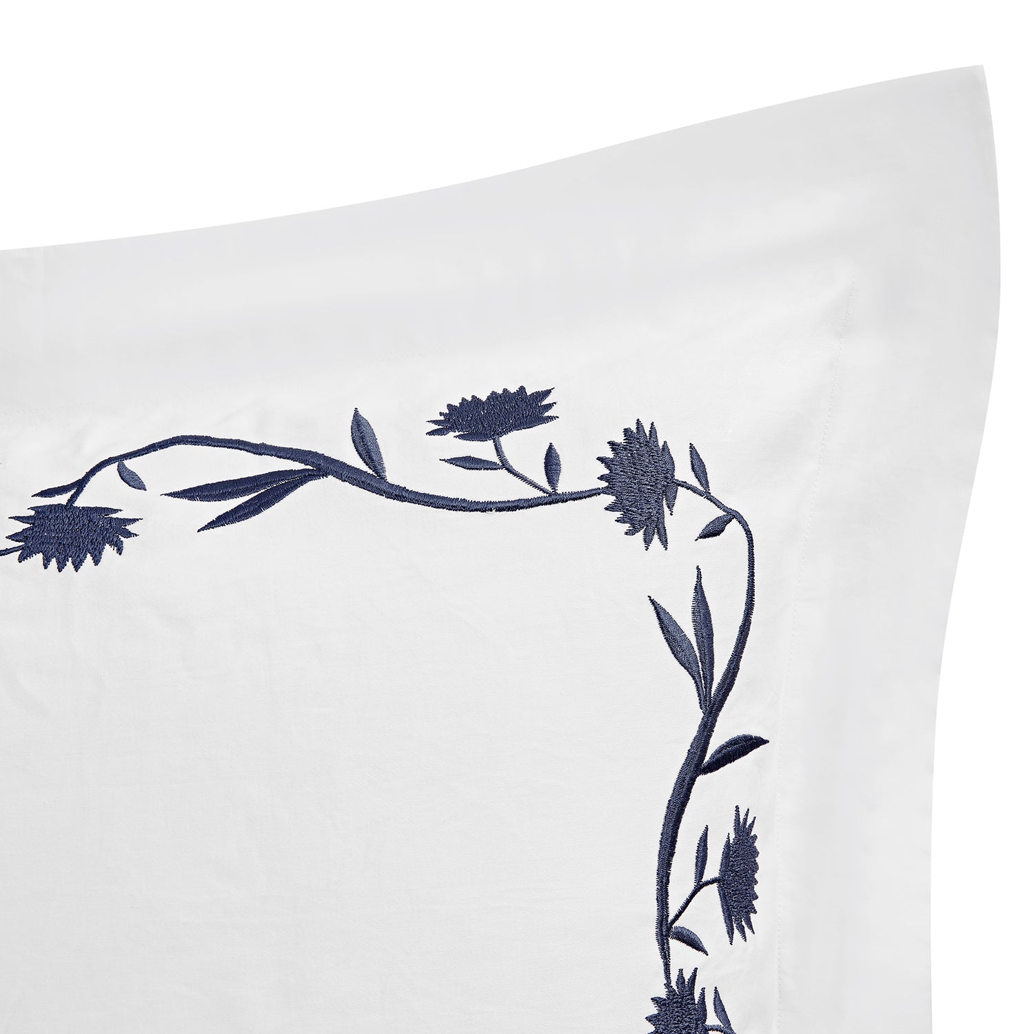 Adeline Midnight Blue Floral Embroidered 600 Thread Count Cotton Sateen Continental Square Pillowcases - Pair