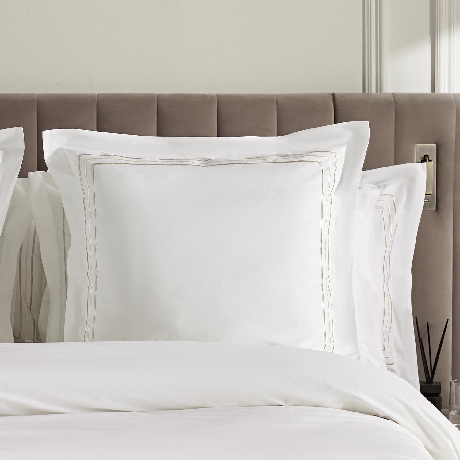 Belvedere Champagne Gold Cord Embroidered 300 Thread Count Cotton Percale Continental Square Pillowcases - Pair