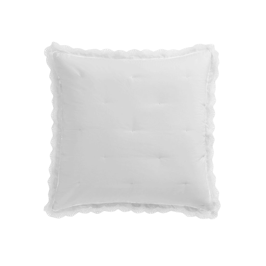 Castillo White Lace Quilted 300 Thread Count Cotton Percale Continental Square Pillowcases - Pair