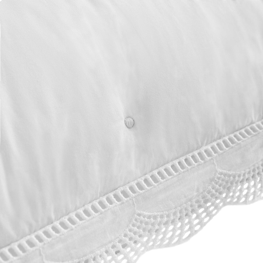 Castillo White Lace Quilted 300 Thread Count Cotton Percale Continental Square Pillowcases - Pair