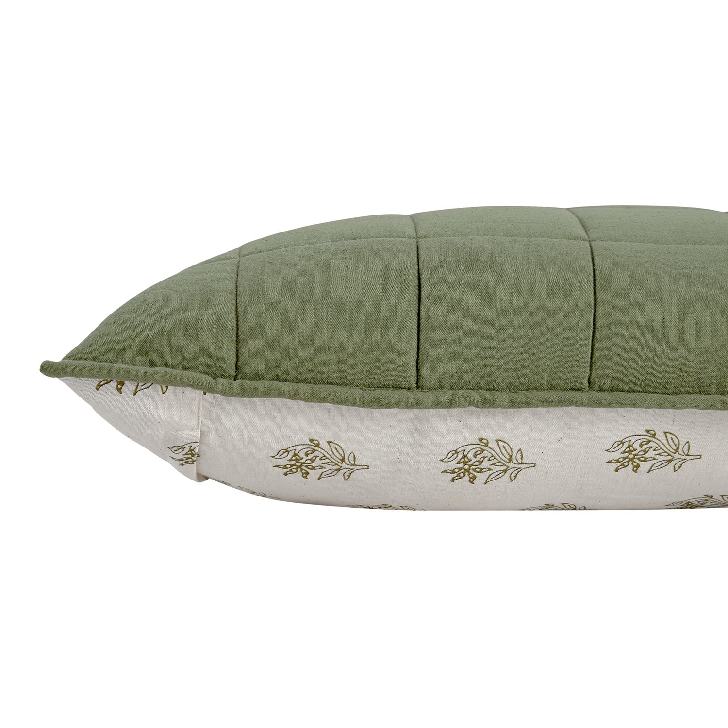 Darcy Floral Olive Green Quilted Reversible Linen Blend Continental Square Pillowcases - Pair
