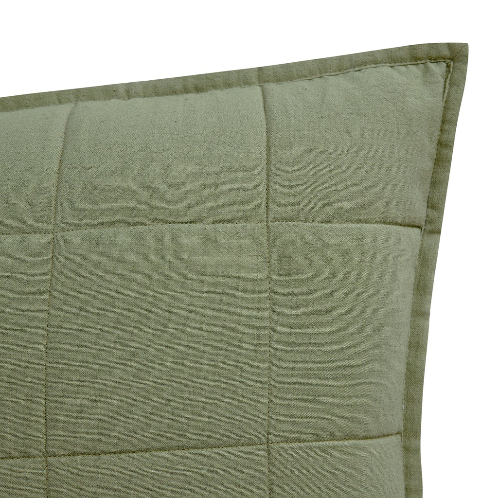 Darcy Floral Olive Green Quilted Reversible Linen Blend Continental Square Pillowcases - Pair