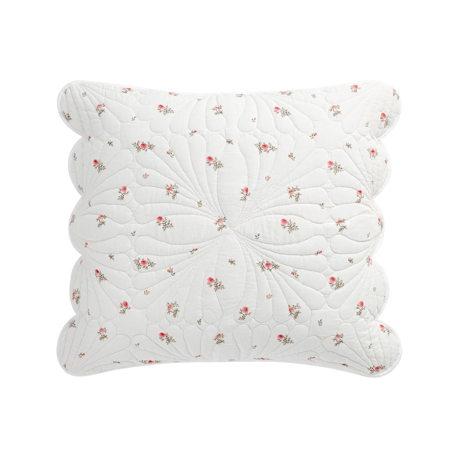 Darcy Rose Ivory White Scallop Quilted Linen Blend Continental Square Pillowcases - Pair