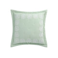 Elodie Seafoam Green Floral Embroidered Quilted Linen Blend Continental Square Pillowcases - Pair