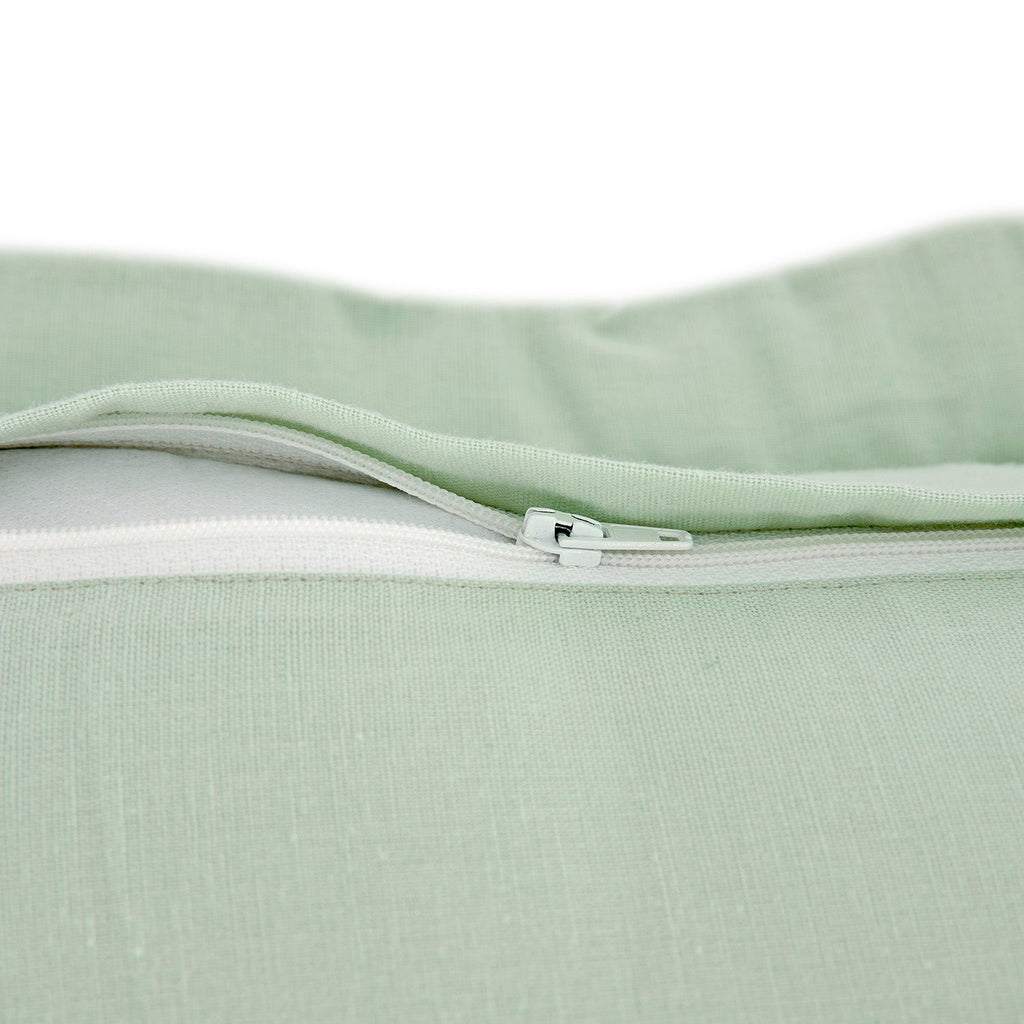 Elodie Seafoam Green Floral Embroidered Quilted Linen Blend Continental Square Pillowcases - Pair