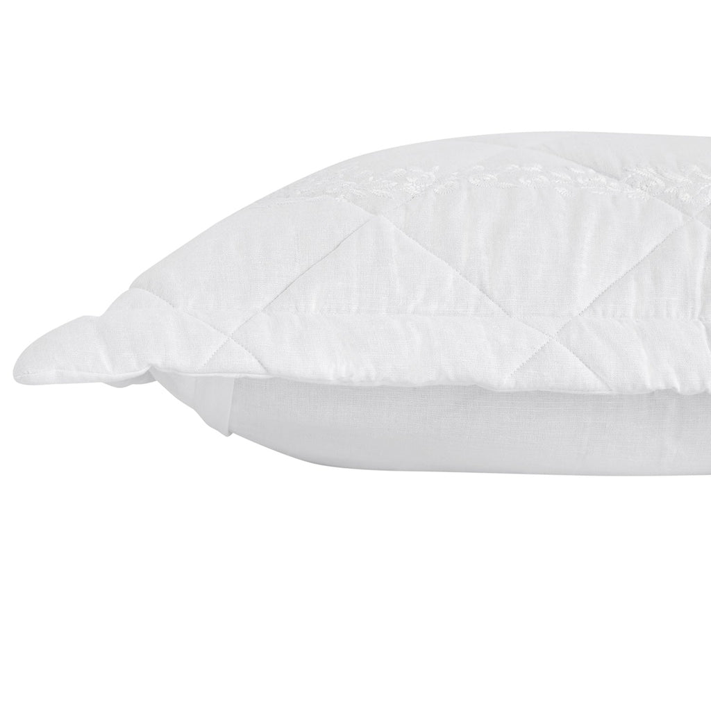 Esmeralda White Floral Embroidered Quilted Linen Blend Continental Square Pillowcases - Pair