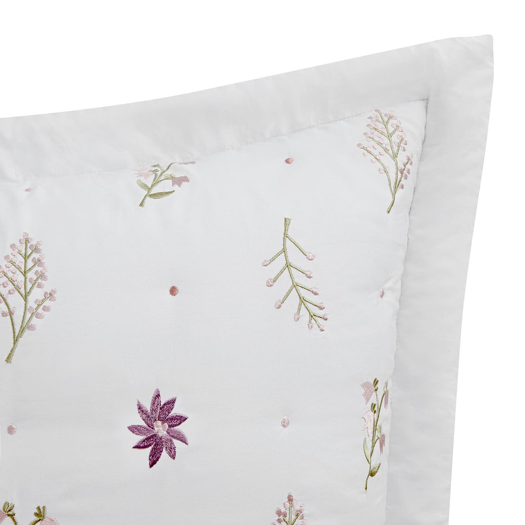 Evelyn Wildflower Embroidered 300 Thread Count Cotton Percale Continental Square Pillowcases - Pair
