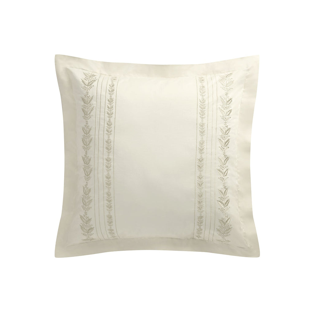 Gabrielle Ivory Leaf Embroidered 600 Thread Count Cotton Sateen Continental Square Pillowcases - Pair
