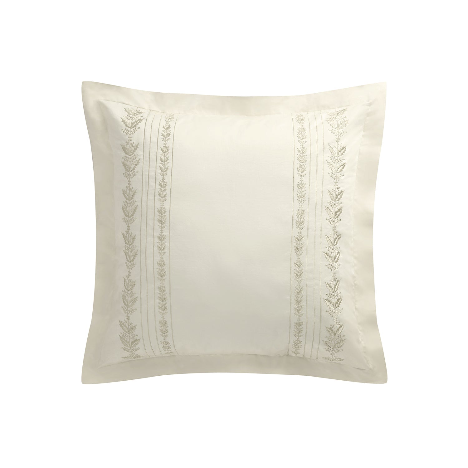 Gabrielle Ivory Leaf Embroidered 600 Thread Count Cotton Sateen Continental Square Pillowcases - Pair