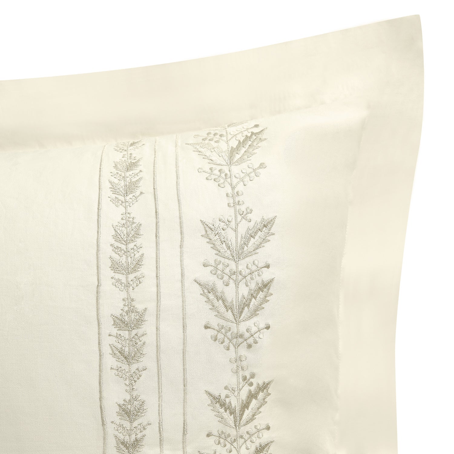 Gabrielle Ivory Leaf Embroidered 600 Thread Count Cotton Sateen Continental Square Pillowcases - Pair