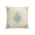 Isadora Teal Damask Embroidered Quilted Linen Blend Continental Square Pillowcases - Pair