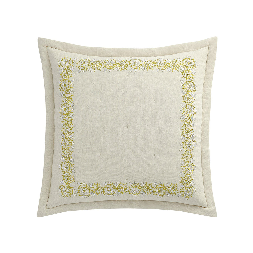 Jasmina Cream Floral Embroidered Quilted Linen Blend Continental Square Pillowcases - Pair