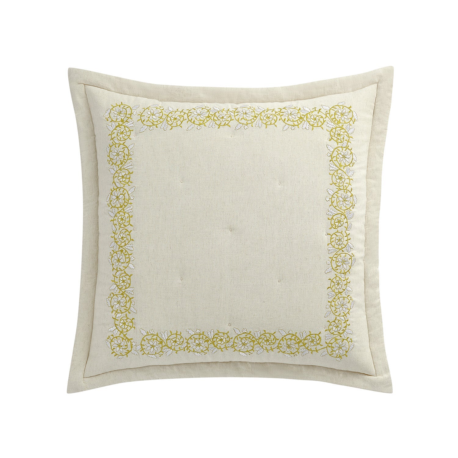 Jasmina Cream Floral Embroidered Quilted Linen Blend Continental Square Pillowcases - Pair