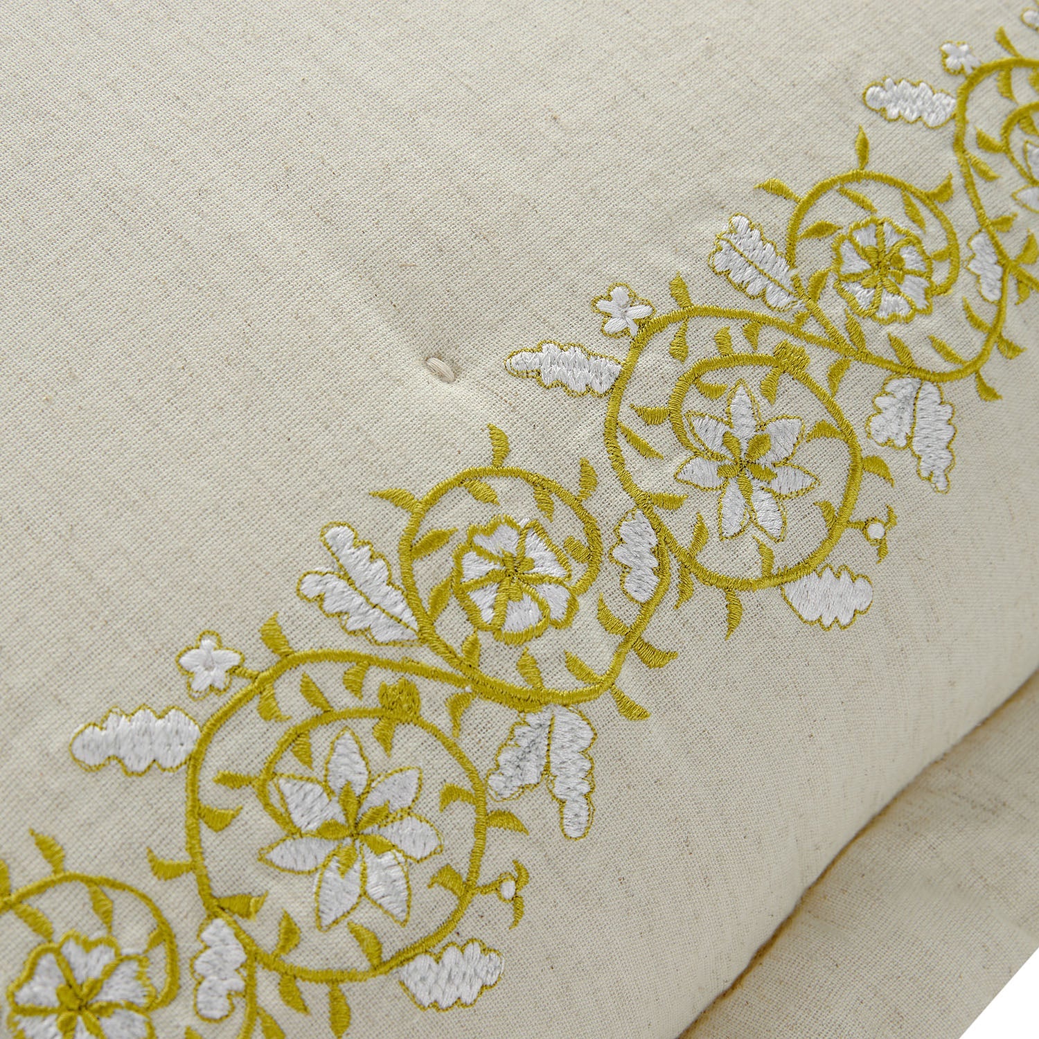 Jasmina Cream Floral Embroidered Quilted Linen Blend Continental Square Pillowcases - Pair