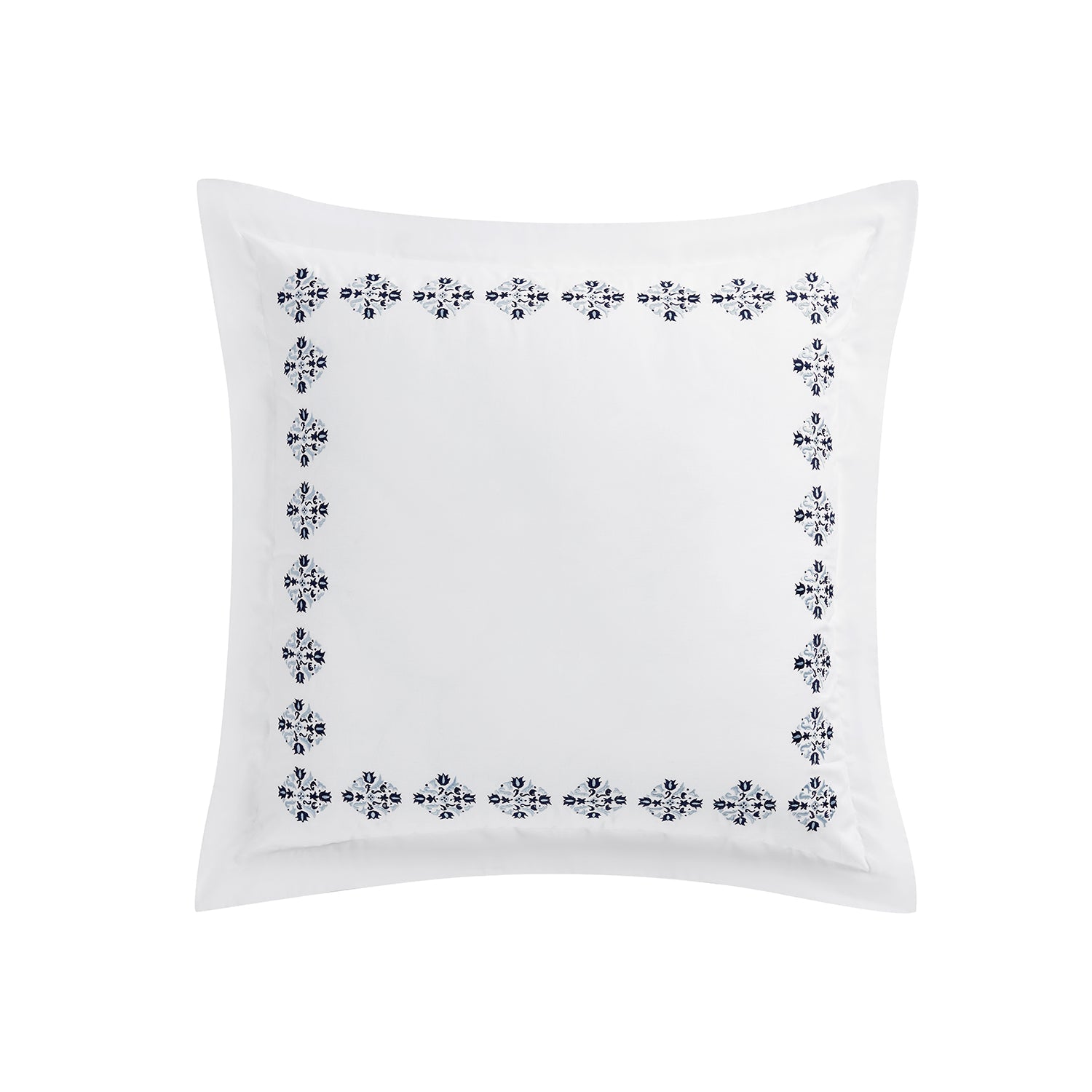 Kingsbury Navy & Powder Blue Heritage Embroidered 600 Thread Count Cotton Sateen Continental Square Pillowcases - Pair