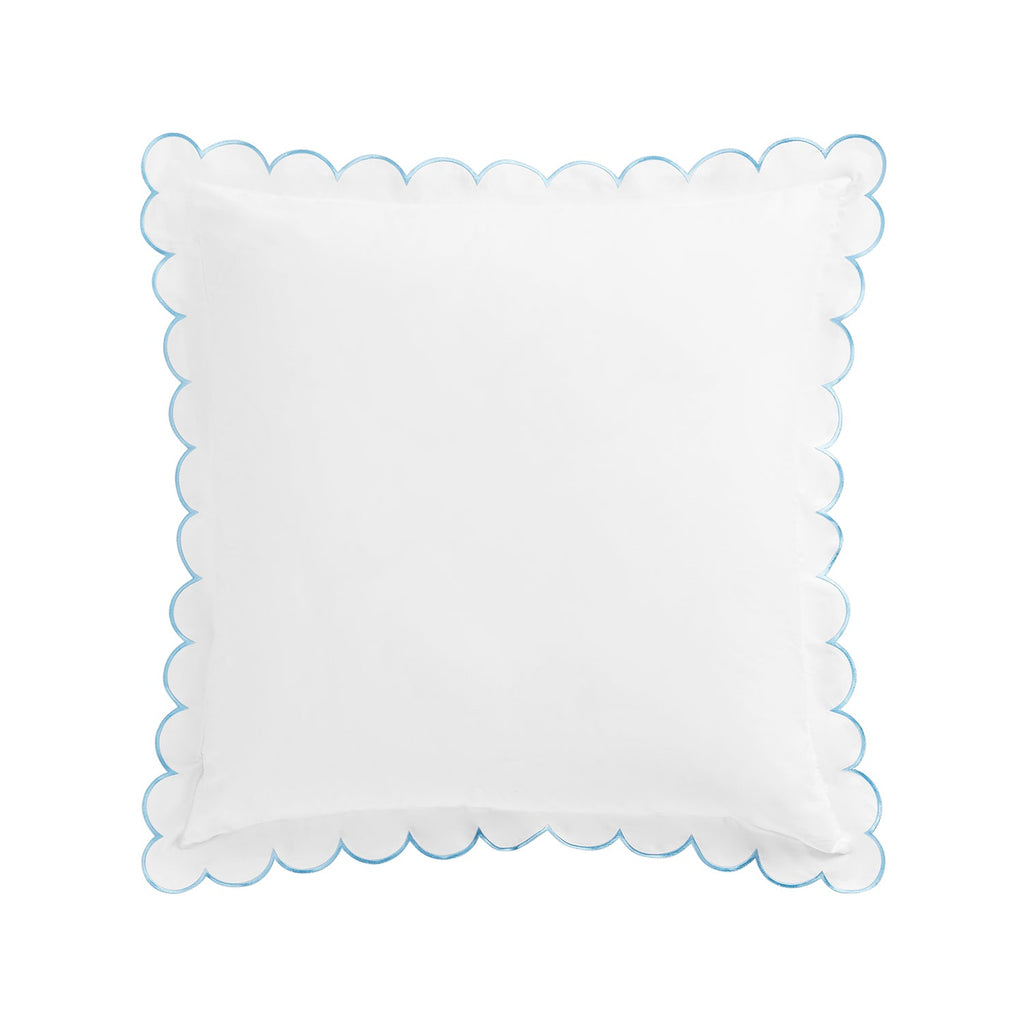Margot Bluebell Blue Embroidered Scallop 300 Thread Count Cotton Percale Continental Square Pillowcases - Pair