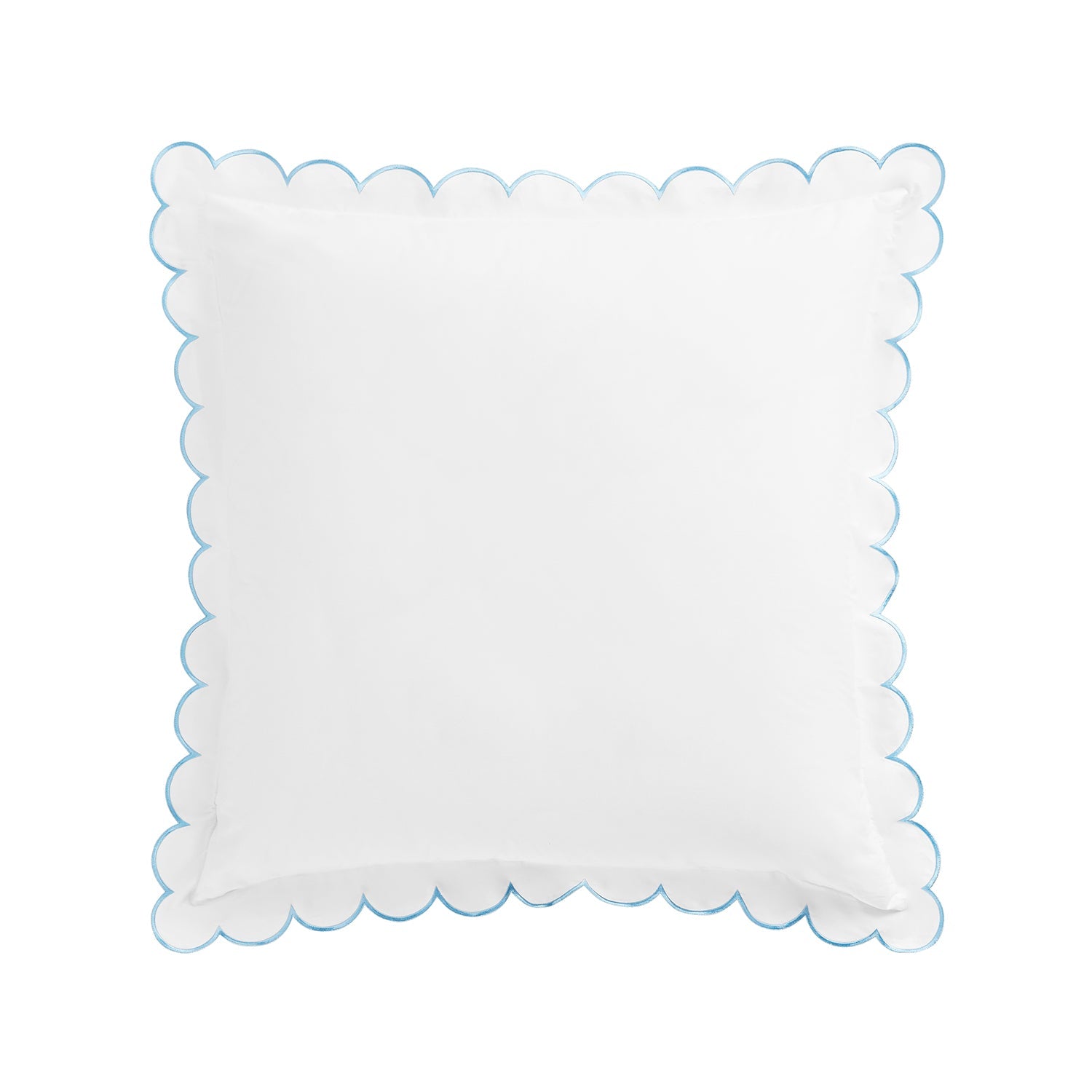 Margot Bluebell Blue Embroidered Scallop 300 Thread Count Cotton Percale Continental Square Pillowcases - Pair