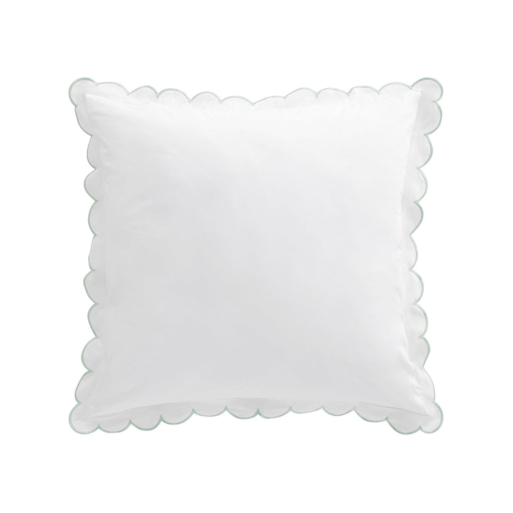 Margot Pistachio Green Embroidered Scallop 300 Thread Count Cotton Percale Continental Square Pillowcases - Pair