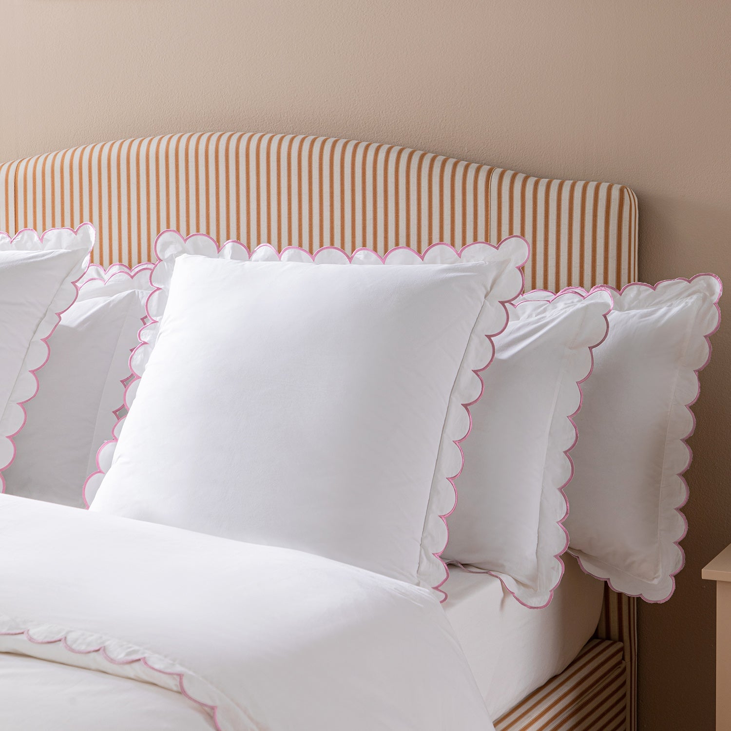 Margot Rose Pink Embroidered Scallop 300 Thread Count Cotton Percale Continental Square Pillowcases - Pair