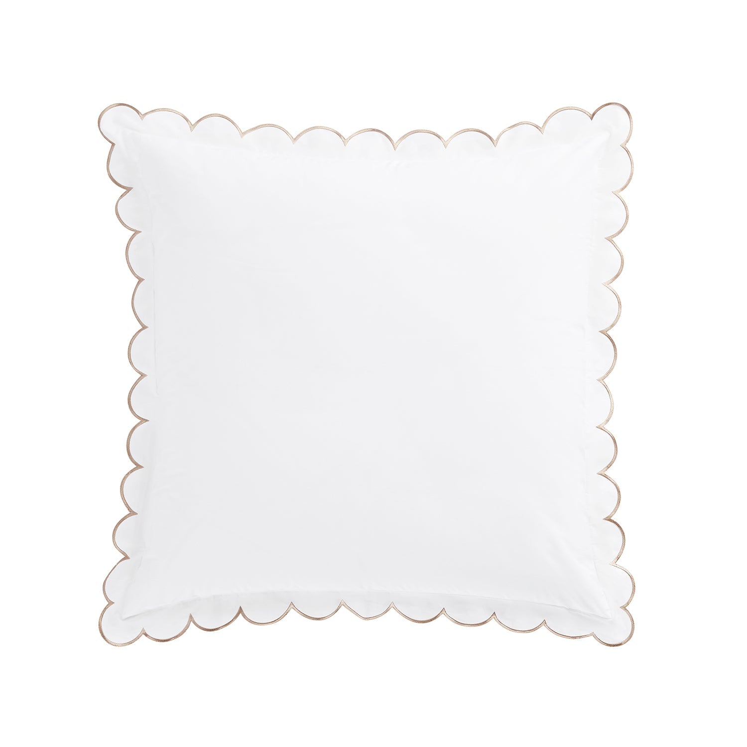 Margot Taupe Embroidered Scallop 300 Thread Count Cotton Percale Continental Square Pillowcases - Pair