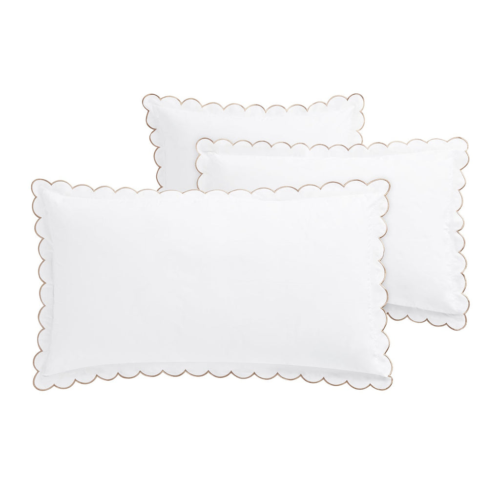 Margot Taupe Embroidered Scallop 300 Thread Count Cotton Percale Continental Square Pillowcases - Pair