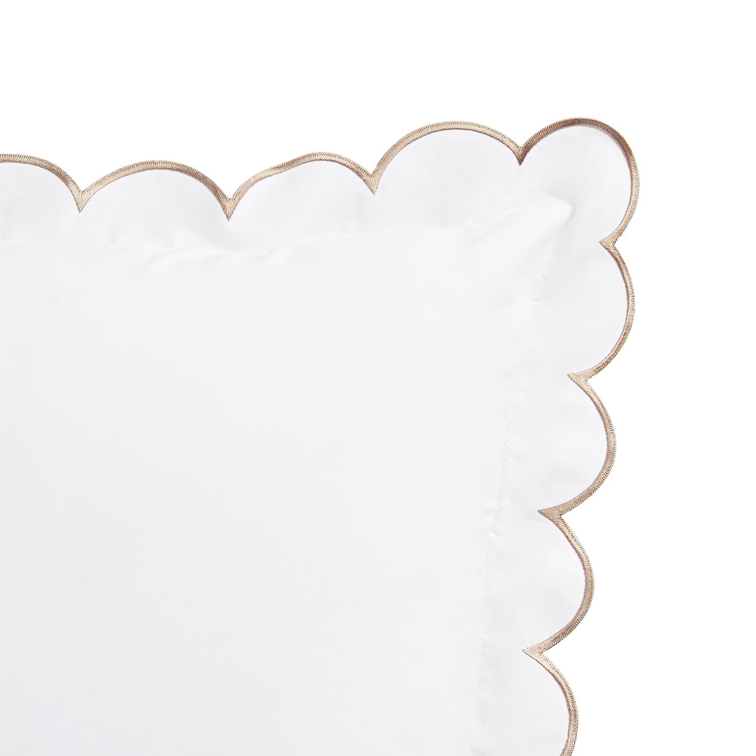 Margot Taupe Embroidered Scallop 300 Thread Count Cotton Percale Continental Square Pillowcases - Pair