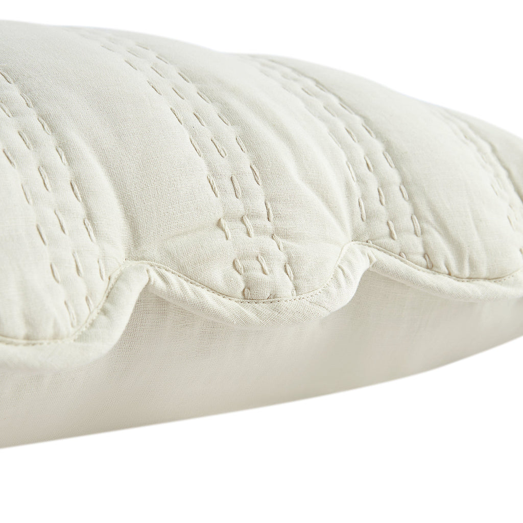 Matilda Cream Scallop Quilted Linen Blend Continental Square Pillowcases - Pair