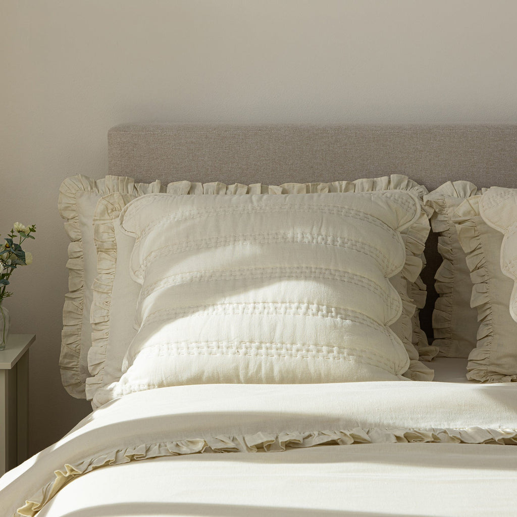 Matilda Cream Scallop Quilted Linen Blend Continental Square Pillowcases - Pair