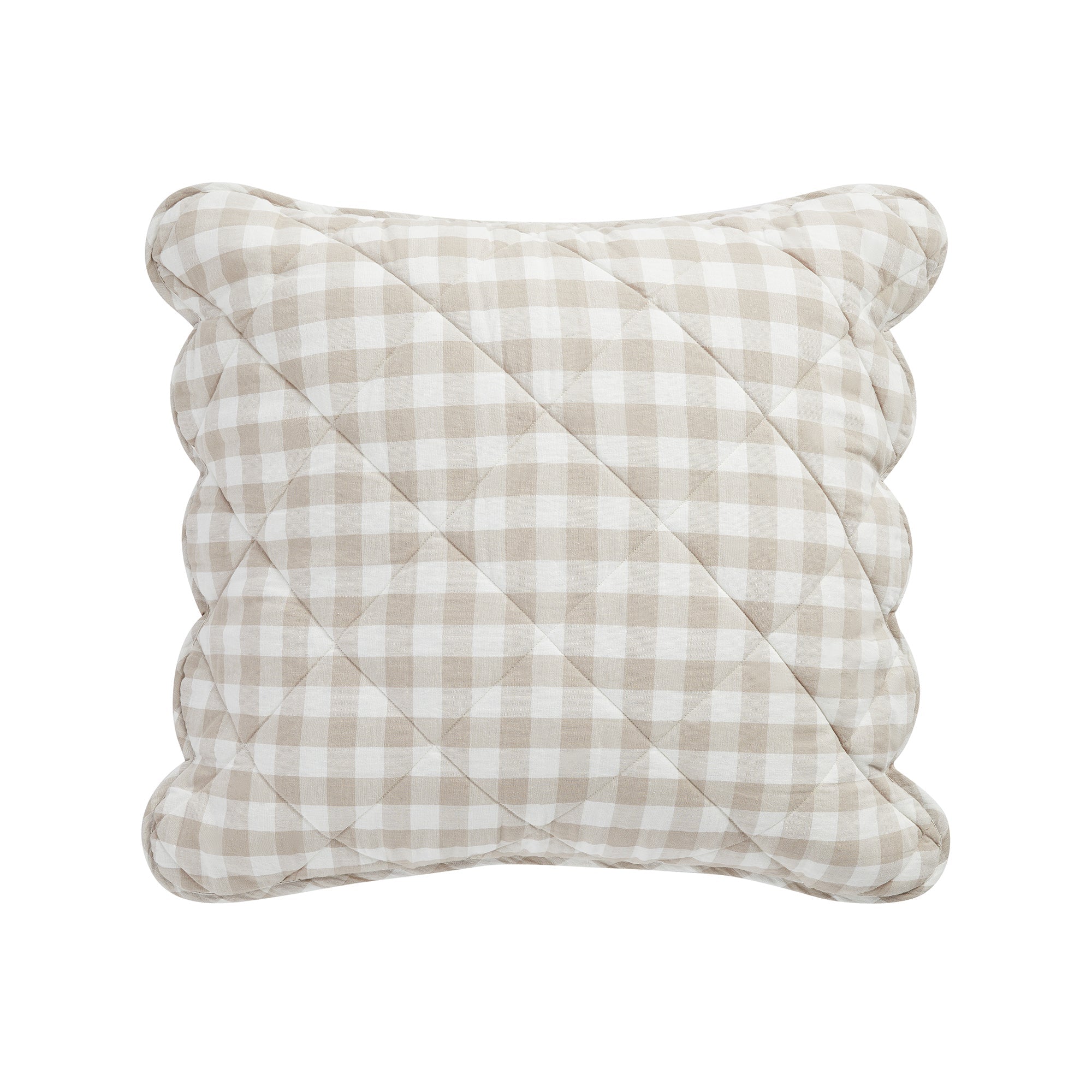 Matilda Beige Gingham Scallop Quilted Linen Blend Continental Square Pillowcases - Pair