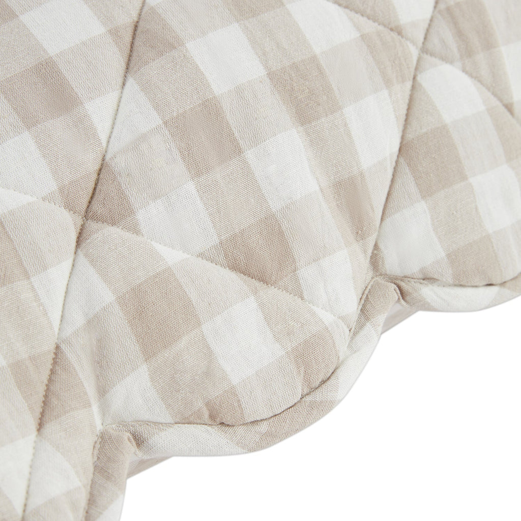 Matilda Beige Gingham Scallop Quilted Linen Blend Continental Square Pillowcases - Pair